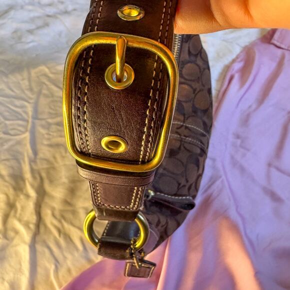 🍫 VTG COACH 11371 Signature C Mini Hobo Bag Brown Monogram & Brass Hardware Y2K - Picture 7 of 10
